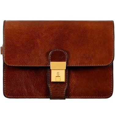 Time Resistance Leather Clutch Organizer Bag for Men Wrist Bag Briefcase Handmade in Italy Cognac Brown Handbag for Men Gift Box Included