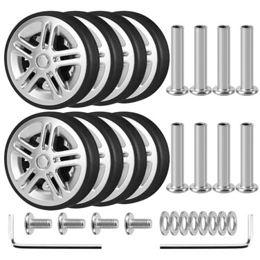 Ech.Apr EchApr Luggage Wheels Replacement OD 50mm 8 Pcs Suitcase Replacement DoubleRow Wheels Wear Resistant Rubber Repair Swivel Casters for Travel Silver