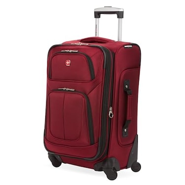 SwissGear Sion Softside Expandable Luggage CarryOn Suitcase with 360 Degree Wheels Retractable Handle 21 Inch Perfect for 13 Night Trips Burgundy