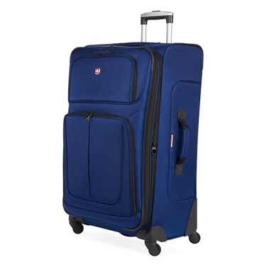 SWISSGEAR Sion Softside Expandable Spinner Luggage Durable Lightweight Travel Suitcase Blue CheckedLarge