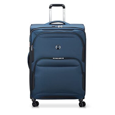 DELSEY PARIS Sky Max 20 Softside Expandable Luggage with Spinner Wheels Blue CheckedLarge 28 Inch