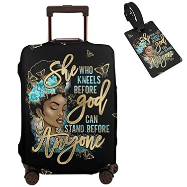 Hepmant Travel Suitcase Protector African American Woman Elastic Protective Washable Luggage Cover With Concealed Zipper Suitable M for 2224 inch luggage