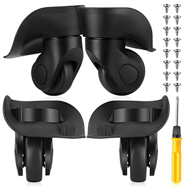 Silkfly 4 Pcs Luggage Wheels Replacement Travel Suitcase Caster Repair Kits with Screw Replacement Left and Right Wheels Mute Bearing Swivel for LuggageBlackLarge