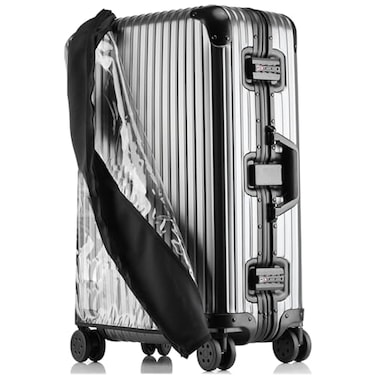 Linpr Transparent PVC Suitcase Cover No Disassembly Required Clear Luggage Cover Waterproof Travel Wrap Luggage Protectors 28 Black