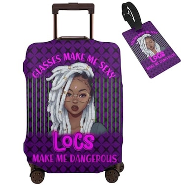 Hepmant Travel Suitcase Protector African American Woman Elastic Protective Washable Luggage Cover With Concealed Zipper Suitable M for 2224 inch luggage