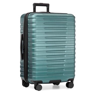 U.S. Traveler US Traveler Boren Expandable Hardside Rugged Travel Luggage with 8 Spinner Wheels Teal CheckedMedium 26Inch