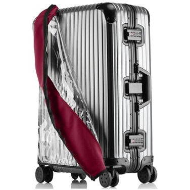 Linpr Transparent PVC Suitcase Cover No Disassembly Required Clear Luggage Cover Waterproof Travel Wrap Luggage Protectors 34 Red