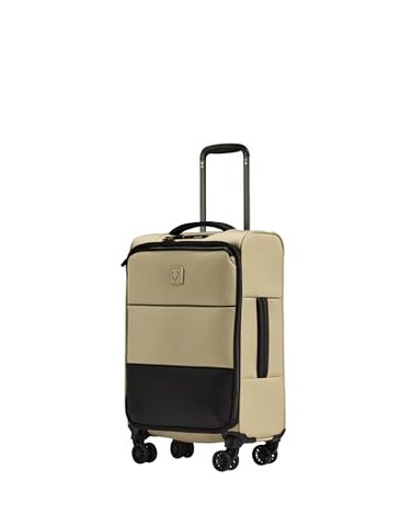 ANTLER Soft Stripe Carry On Luggage 22x14x9 Airline Approved Cabin Suitcase with Expander Adjustable Handle 4 Spinner Wheels Lightweight TSA Lock Recycled Polyester Luggage Sand Yellow