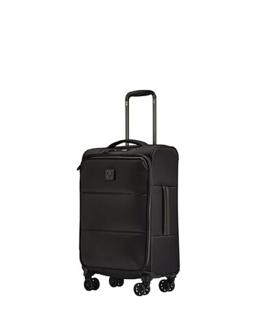ANTLER Soft Stripe Carry On Luggage 22x14x9 Airline Approved Cabin Suitcase with Expander Adjustable Handle 4 Spinner Wheels Lightweight TSA Lock Recycled Polyester Luggage Black
