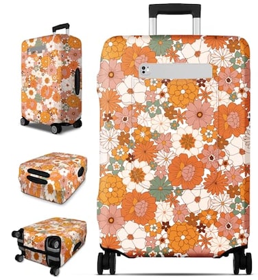Slohif Luggage Cover for Suitcase Tsa Approved Protector Luggage Sleeve Large Suit Case Cover Travel Stretch Baggage Case Protective Washable Fit 1832 Inch Orange Flower L