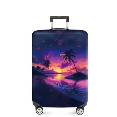 ANNA QUEEN Tropical Sunset Luggage Cover Vibrant Palm Tree Sunset Design Stretchable Washable Travel Sleeve for 2034 Inch Suitcases