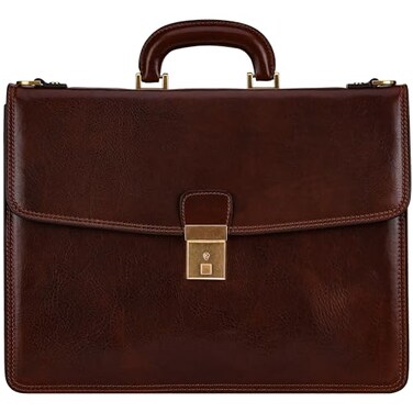 Time Resistance Leather Briefcase Italian Handmade Leather Laptop Bag Handbag for Men Professional Computer Case Brown