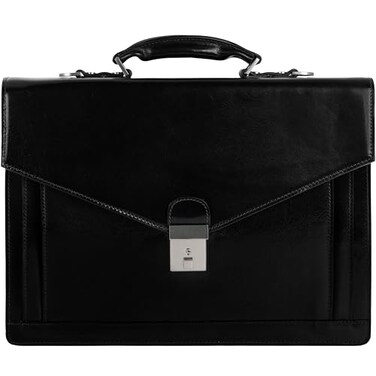 Time Resistance Leather Briefcase for Men Business Laptop Bag Italian Handmade Leather Bag Attache Gift Box Included Black