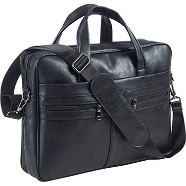 seyfocnia Mens Leather Messenger Bag 156 Inches Laptop Briefcase Business Satchel Computer Handbag Shoulder Bag for MenBlack