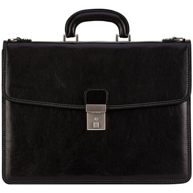 Time Resistance Leather Briefcase Italian Handmade Leather Laptop Bag Handbag for Men Professional Computer Case Black