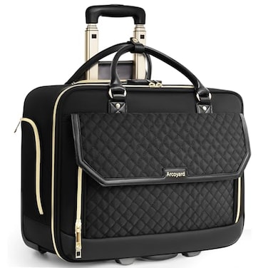 Arcoyard Rolling Laptop Bag Women Rolling Briefcase for Women for Work 17 Inch Computer Bag with Wheels Fashion Flap Laptop Bag With Wheels for Work Business TSA Friendly Design Black