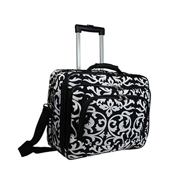 World Traveler Rolling 17Inch Laptop Briefcase Computer Case Black Trim Damask