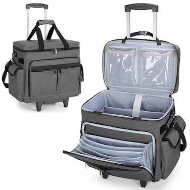 Trunab Rolling Teacher Bag with Expandable File Pocket and Detachable Trolley Teacher Tote Bag with Wheels for up to 156 Inches Laptop Patented Design Grey