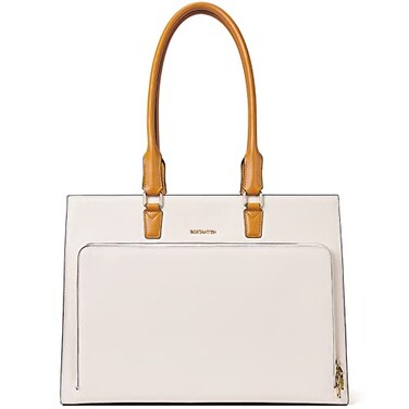 BOSTANTEN Leather Briefcase for Women Vintage 156 inch Laptop Bag Business Shoulder Handbag Beige
