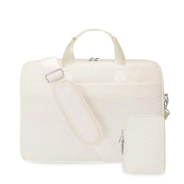 Bosidu Laptop Briefcase for Women 156 Inch Waterproof Laptop Work Bag with Clutch Purse Computer Messenger Bag with Strap Large Capacity Business Work Travel College Bag White