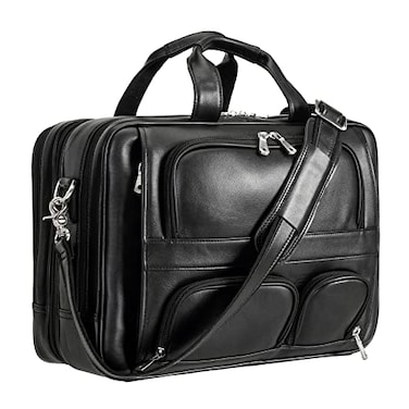 POLARE ORIGINAL Polare Cowhide Napa Leather 17 Laptop Large Black Briefcase for Men Business Messenger Bag Work Bag
