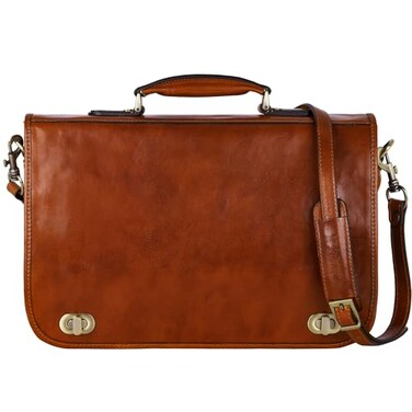 Time Resistance Leather Briefcase for Men Italian Full Grain Leather Laptop Bag Messenger Bag Gift Box Included