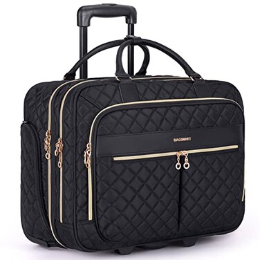 BAGSMART Rolling Laptop Bag Women 173Inch Quilted Briefcase on Wheels Computer Case for Business Travel Work