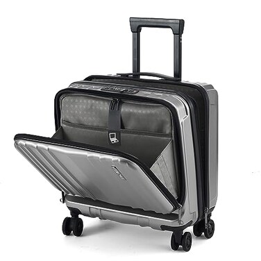 TydeCkare 16 Carry on Luggage with 2 Laptop Compartments Lightweight Hardshell ABSPC Suitcase with Dual Control TSA Lock with YKK Zipper 4 Spinner Silent Wheels for Business Travel Silver Grey