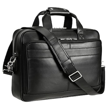 POLARE ORIGINAL Polare Napa Leather 165 Laptop Bag Briefcase for Men Business Messenger Work Bag Fits 156 Laptop Black