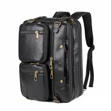 Baosha Men Vegan Leather Briefcase Backpack Hybrid 17 Inch Laptop Bag Case Business Messenger bag HB22 Black