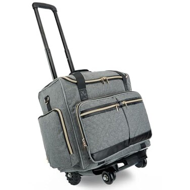 Arxus Rolling Teacher Bag with 4 Wheels Art Tote Bag for Women with Detachable Dolly Heavy Duty Briefcase with Padded Sleeves for 156 Laptop Grey