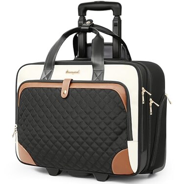 Arcoyard Rolling Laptop Bag Rolling Briefcase for Women with Waterproof Pocket 16 Inch Computer Bag Underseat Carry On Luggage with Wheels for Work Travel Business Lightweight Beige Brown