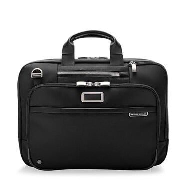 BriggsRiley Briggs Riley Medium Expandable Briefcase Laptop Bag for Work Travel Briefcases for Men Women Includes Shoulder Strap SelfRepairing Zipper Fits up to 15 Computer work Collection Black