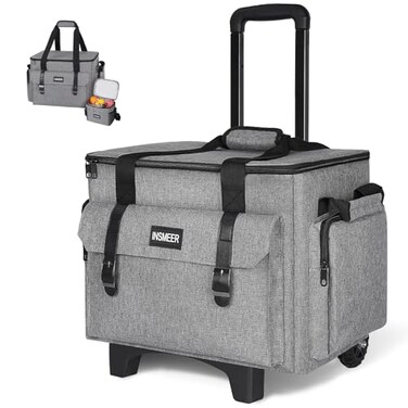 INSMEER Rolling Teacher Bag with Wheels Padded Laptop Compartment for up to 156 Inches Laptop Wheeled Teacher Tote Bag with Insulated Lunch Bag Gift for Teaching Office Nursing