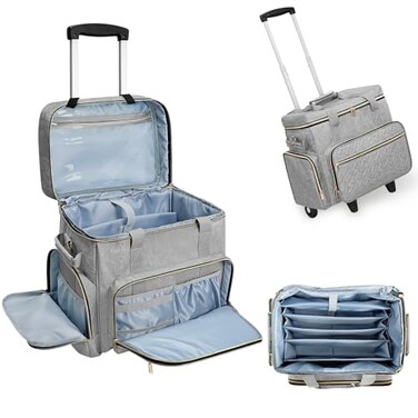 LIWSHWZ Rolling Teacher Tote BagWheeled Teacher Bag with Detachable Dolly File Teacher ToteFits for 156 Padded Laptop SleeveLarge Roller Briefcase for TeachingOfficeCraftNurseGrey