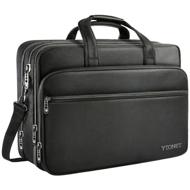 Ytonet Laptop Briefcases for Men 17 Inch Expandable Briefcase Computer Bags for Laptop for Men Water Resistant Multi Compartments Mens Work Bag with Luggage Strap for Bussiness Travel Black