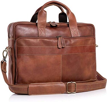 Komal's Passion Leather Leather briefcase 18 Inch Laptop Messenger Bags for Men and Women Best Office briefcase Satchel Bag Tan