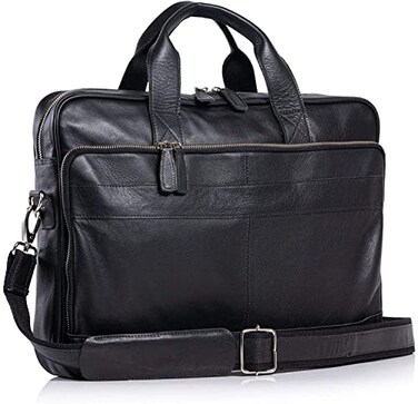 Komal's Passion Leather Leather briefcase 18 Inch Laptop Messenger Bags for Men and Women Best Office briefcase Satchel Bag Black