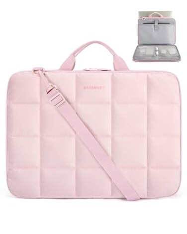 BAGSMART Laptop Case with Handle Puffy Laptop Sleeve Bag for Women MacBook Case for Dell HP Lenovo MacBook AirPro 15156 inch Pink
