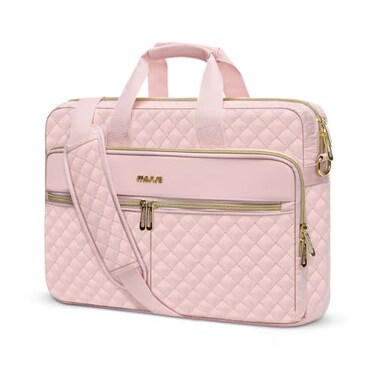 MOSISO 1516 inch Laptop Bag Laptop Briefcase Messenger Compatible with MacBook Pro 16Air 15 HP Dell Lenovo Square Quilted Computer Bag Work Office Business with 3 PocketsStrap Pink