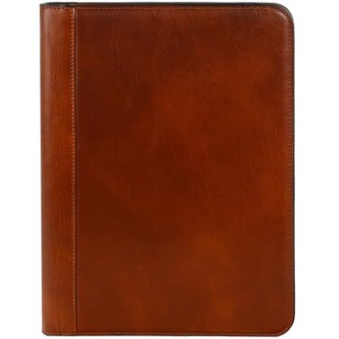 Time Resistance Leather Portfolio A4 Document Folder Italian Handcrafted Padfolio Organizer Cognac Brown Gift Box Included