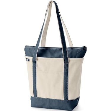 Lands' End Lands End Natural Zip Top Canvas Tote Bag Naturalradiant Navy XLarge Regular Handle