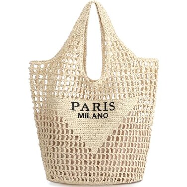 Hommtina Breathable Straw Mesh Beach Tote Bag Foldable Summer Bag for VacationBeige 5