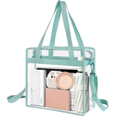 BAGAIL Clear Bags 12x6x12 Stadium Approved Clear Tote Bag with Zipper Closure Crossbody Shoulder Bag with Adjustable StrapDusty Blue