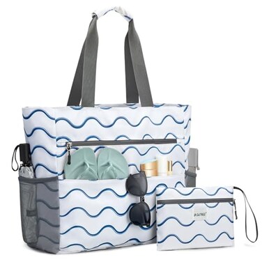 G4Free Beach Bag Waterproof Sandproof Beach Tote Bag50L Large Capacity Foldable for Women Wavy