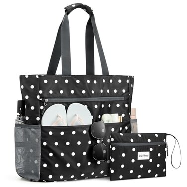 G4Free Beach Bag Waterproof Sandproof Beach Tote Bag Large Capacity Foldable for WomenBlack White35L