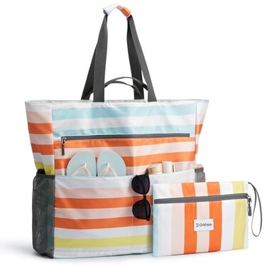 G4Free Beach Bag Waterproof Sandproof Beach Tote Bag Large Capacity Foldable for Women Rainbow