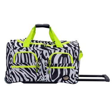 Rockland 22 Polyester Rolling Duffel Bag Lime Zebra