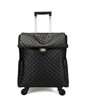 feilario 20in Leather Softside Carry on Suitcases Travel Duffel Bag with 4rolling Spinner Wheels