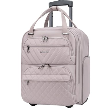 KROSER Carry On Underseat Multifunctional 16inch Underseater Lightweight Overnight Suitcase for Women Dusty Pink